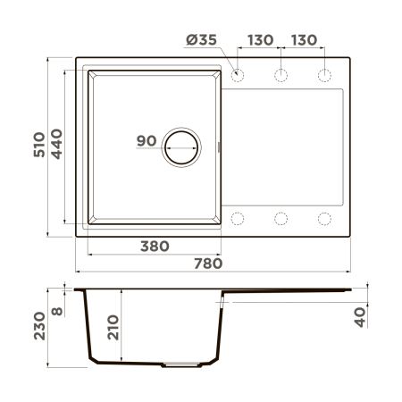 картинка Кухонная мойка Omoikiri Daisen 78T-DC Tetogranit/темный шоколад от магазина SEFI